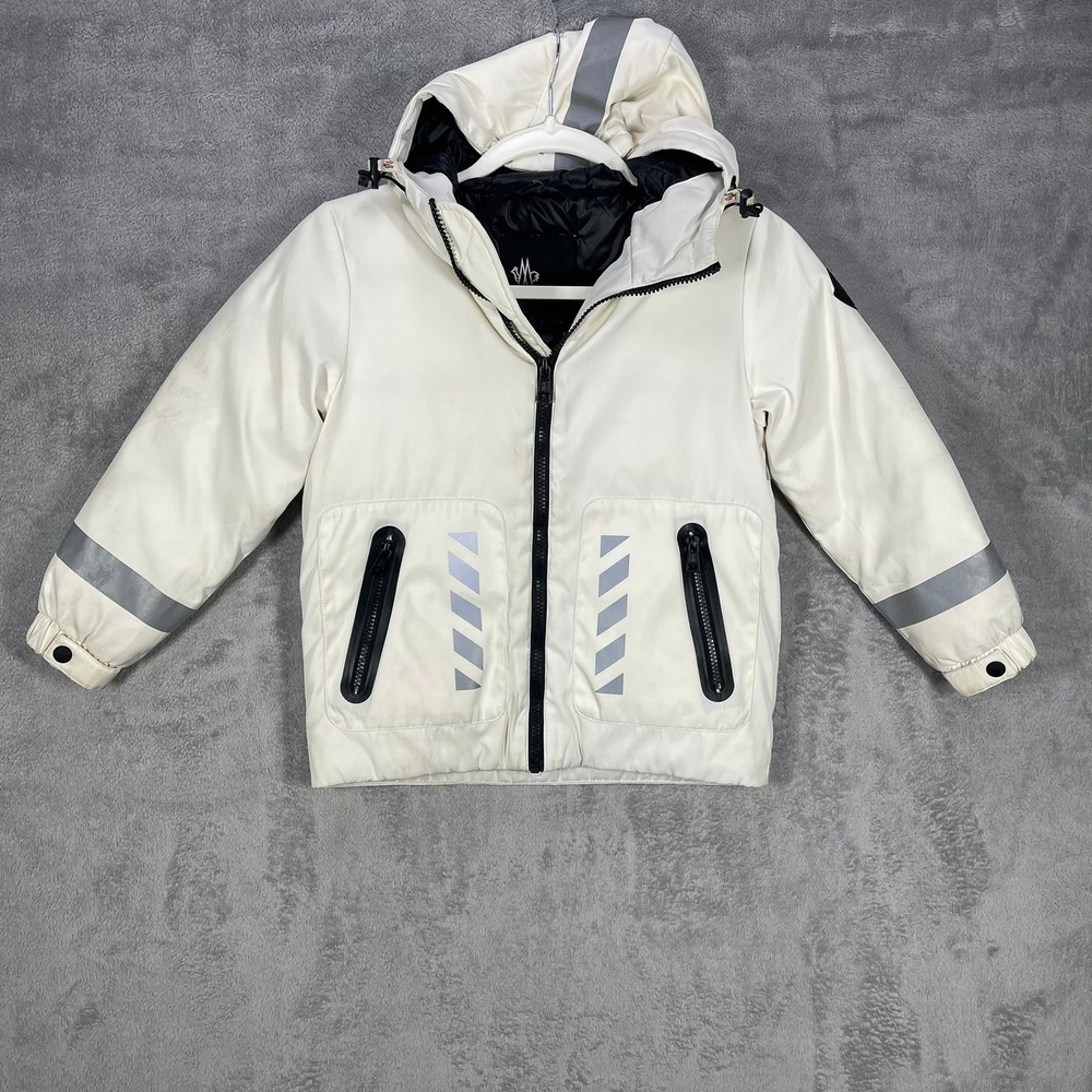 Moncler Grenoble Kids Down Jacket White Hooded Youth Size 130 Authentic8 READ